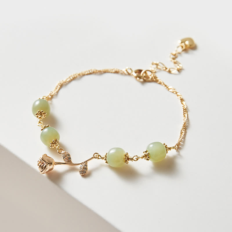 Bracelet porte-bonheur en jade Hetian plaqué or 14 carats