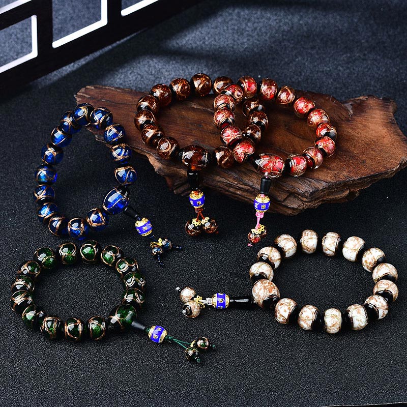 Bracelet de guérison tibétain en agate veine de dragon 14 mm