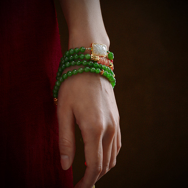 Bracelet Bouddha en jade cyan 108 perles pour la chance et l'harmonie de guérison