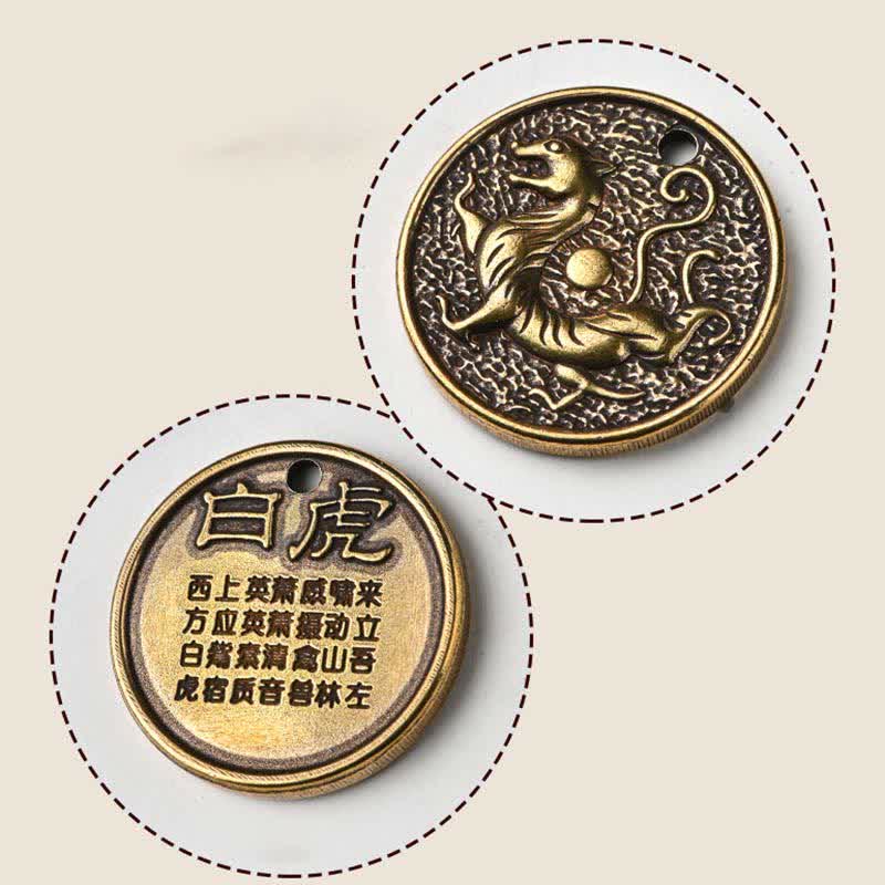 Porte-clés en cuivre à quatre symboles avec dragon azur et créatures mythiques