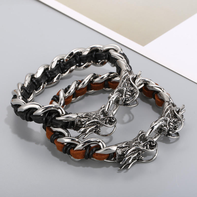 Dragon Leather Titanium Steel Protection Bracelet 21cm