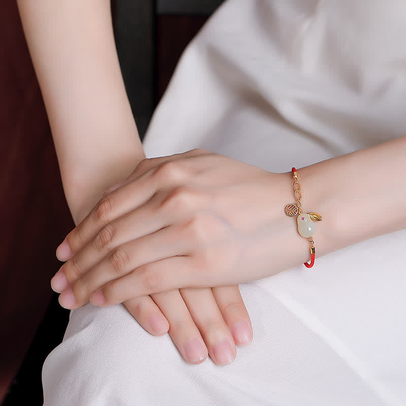 Bracelet porte-bonheur et bénédiction en jade blanc Hetian 17 cm + 5 cm
