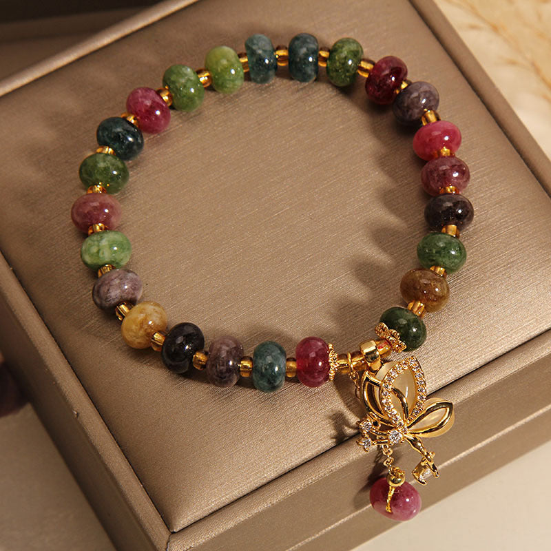 Bracelet à breloques papillon en tourmaline colorée