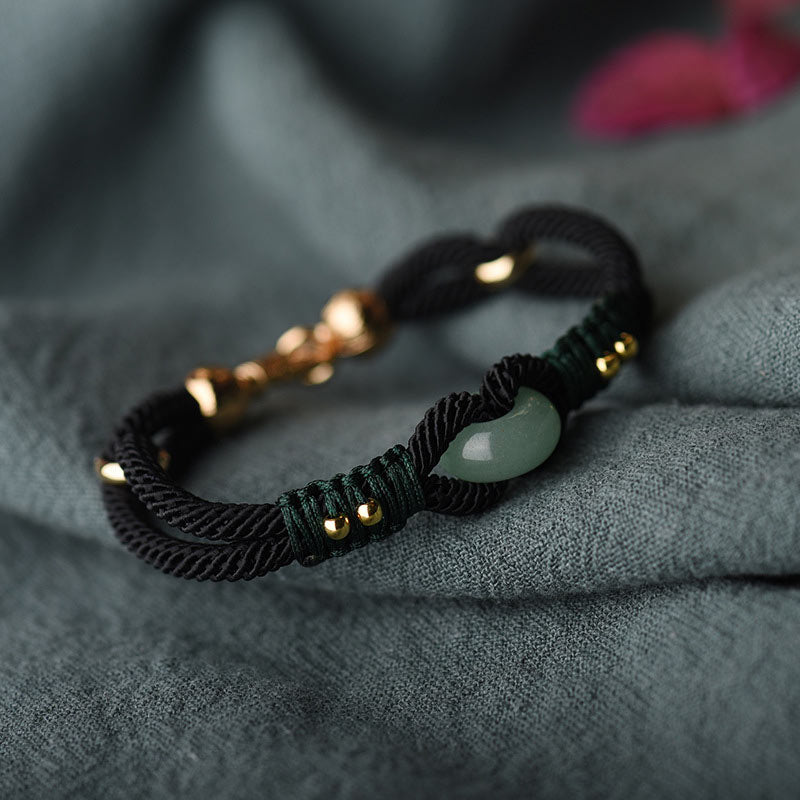 Unisex Tibetan Jade Lucky Black Rope Bracelet | Healing Sounds