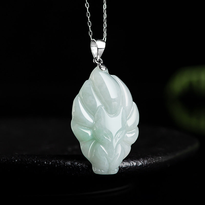 925 Sterling Silver Jade Necklace Nine Tailed Fox for Prosperity