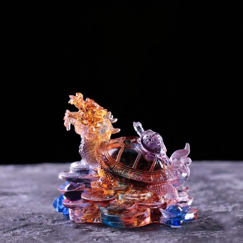 Handmade Liuli Feng Shui Dragon Turtle Art Piece for Luck