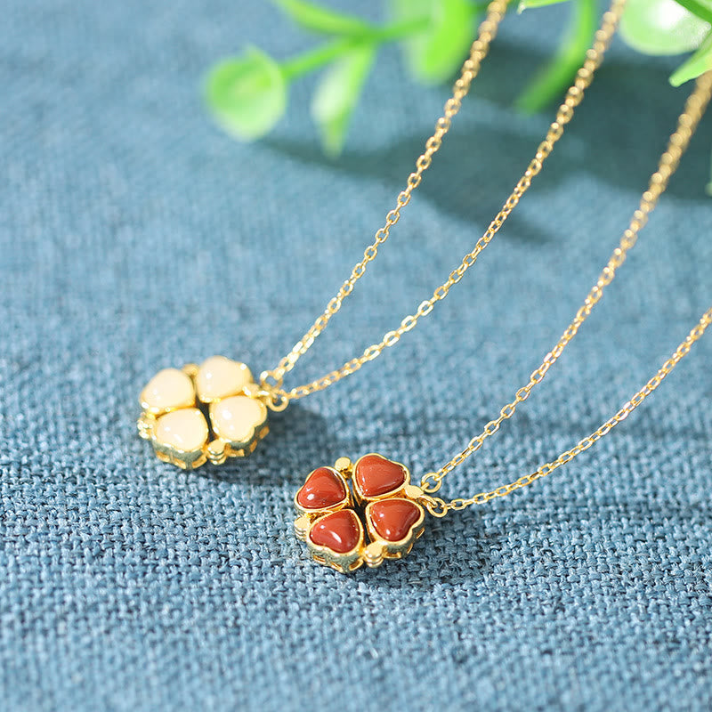 Collier en argent sterling 925 avec trèfle à quatre feuilles et jade pour l'abondance et la protection