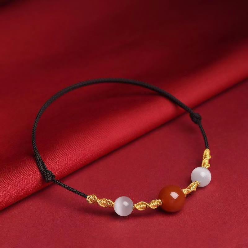 Bracelet ou collier tressé en agate rouge œil de chat calme