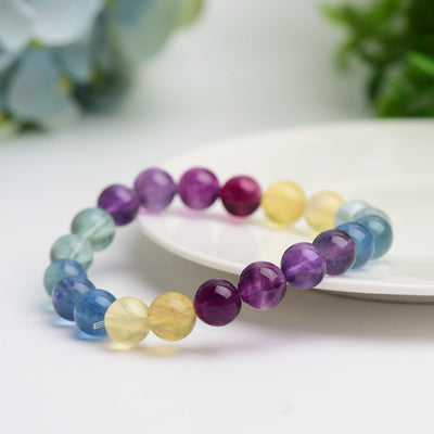 Bracelet de guérison en fluorite mixte de 9 mm pour l'équilibre des chakras