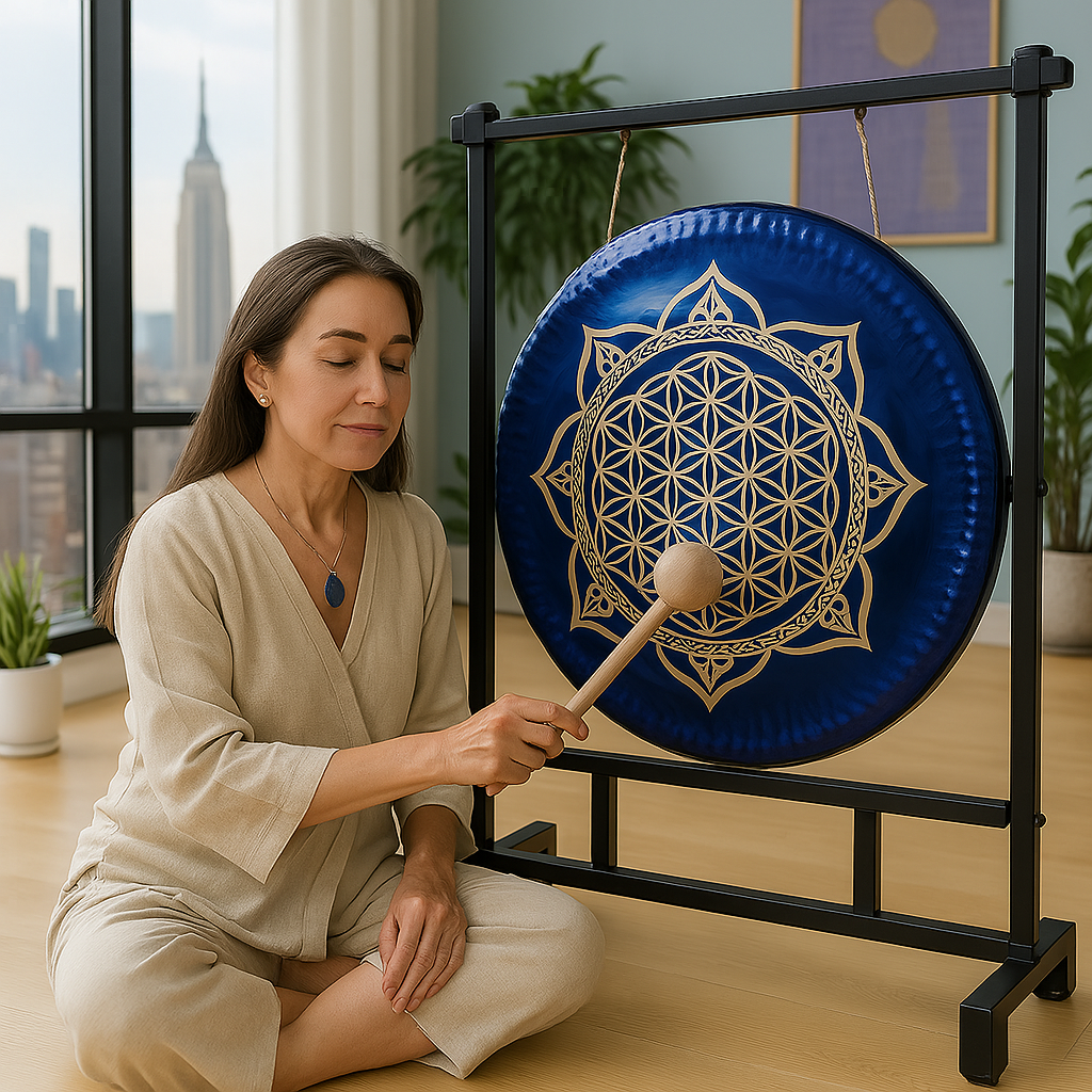 Instrument Gong Fleur de Vie Bleue pour la Relaxation Sonore