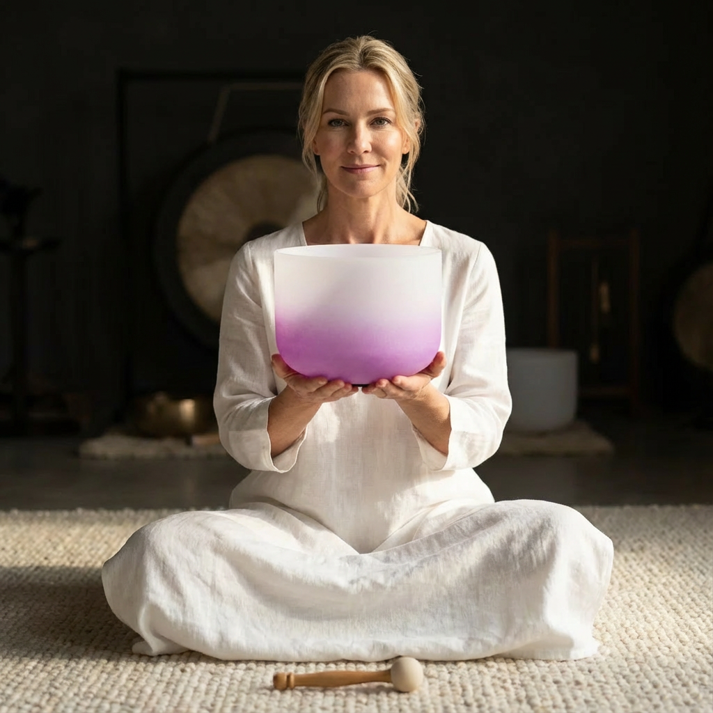 Bol chantant en cristal - Bol de méditation note B du chakra de la couronne