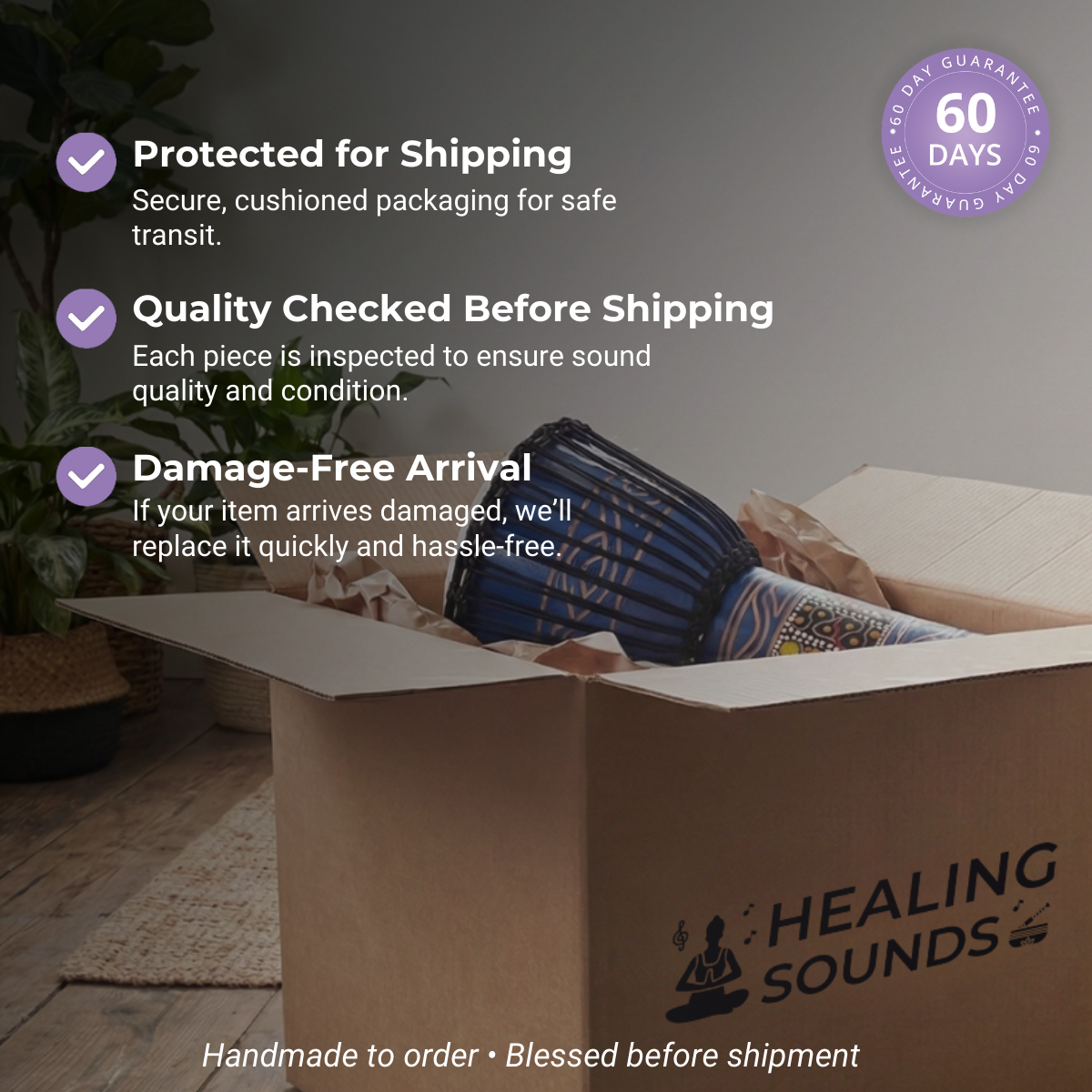 Djembé Tambour à main africain - Bois d'acajou, peau de chèvre