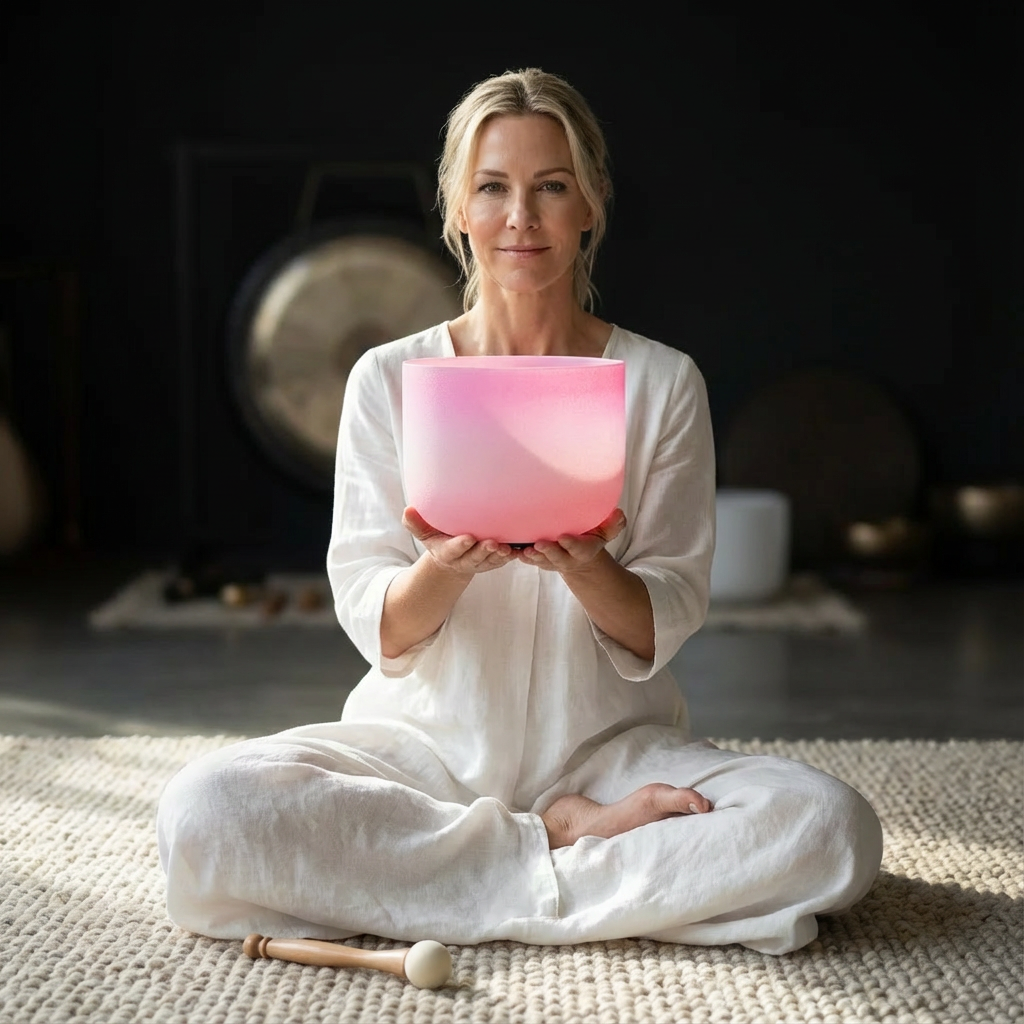 Bol chantant en cristal de quartz chakra du cœur note F