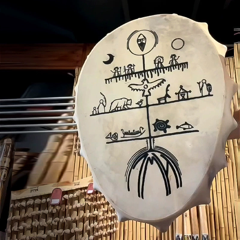 Tambour chamanique sibérien Yakut, instrument artisanal