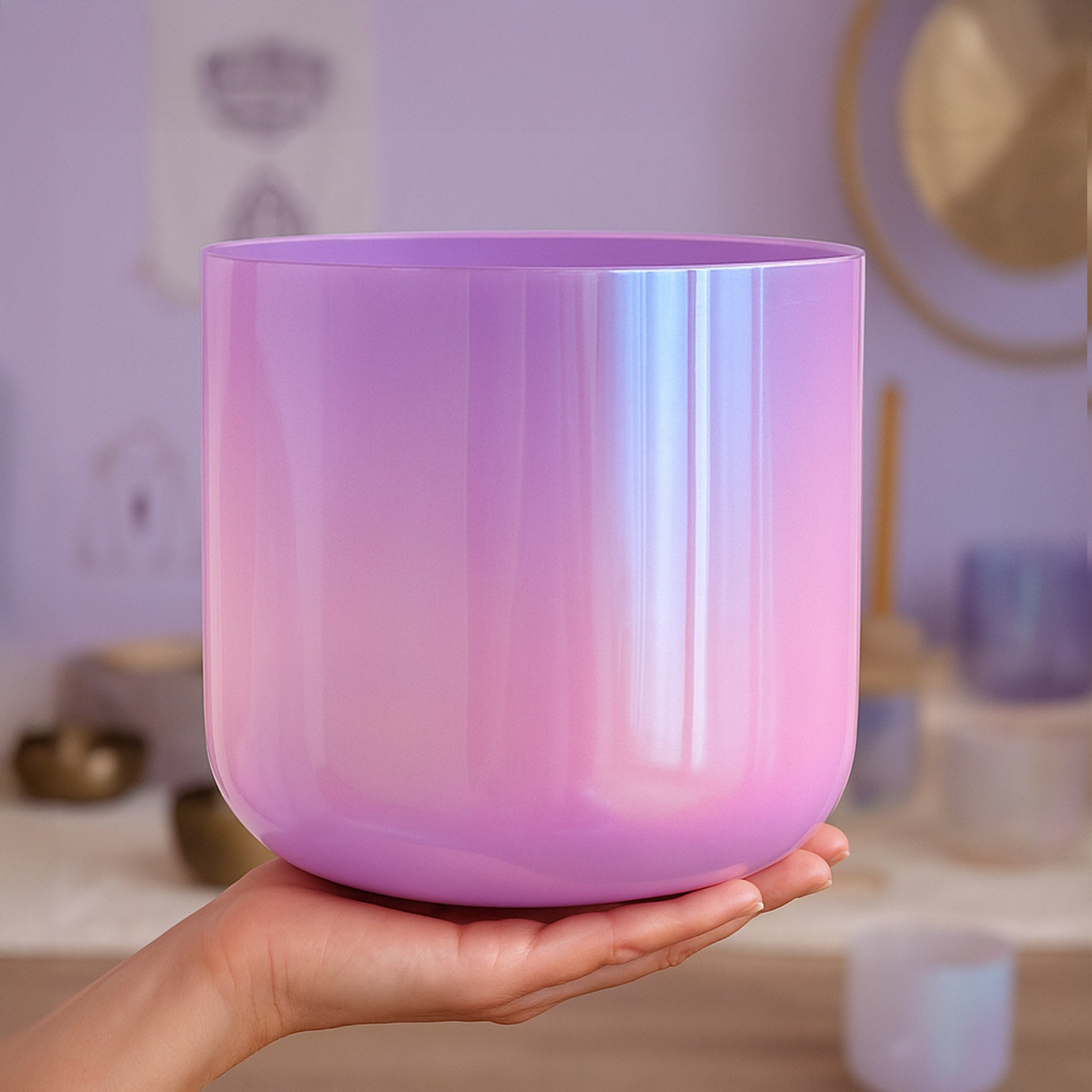 Bol chantant en cristal violet rose pour la guérison sonore