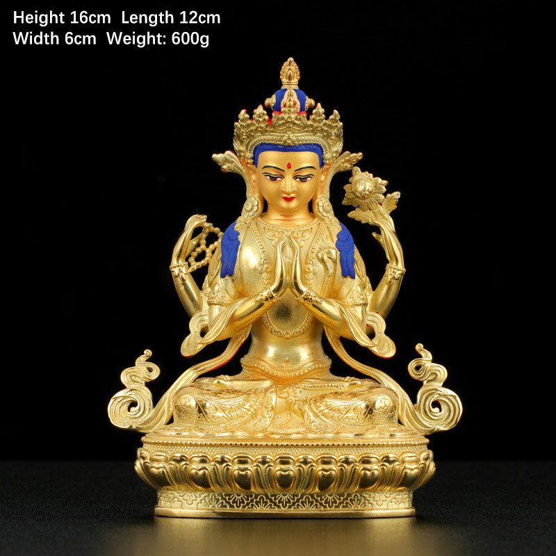 Chenrezig Copper Gold Plated Buddha Statue for Protection 5 Inch