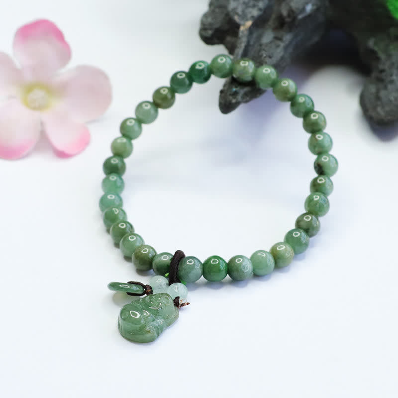 Bracelet Bouddha en jade cyan avec breloque Bouddha rieur pour la guérison