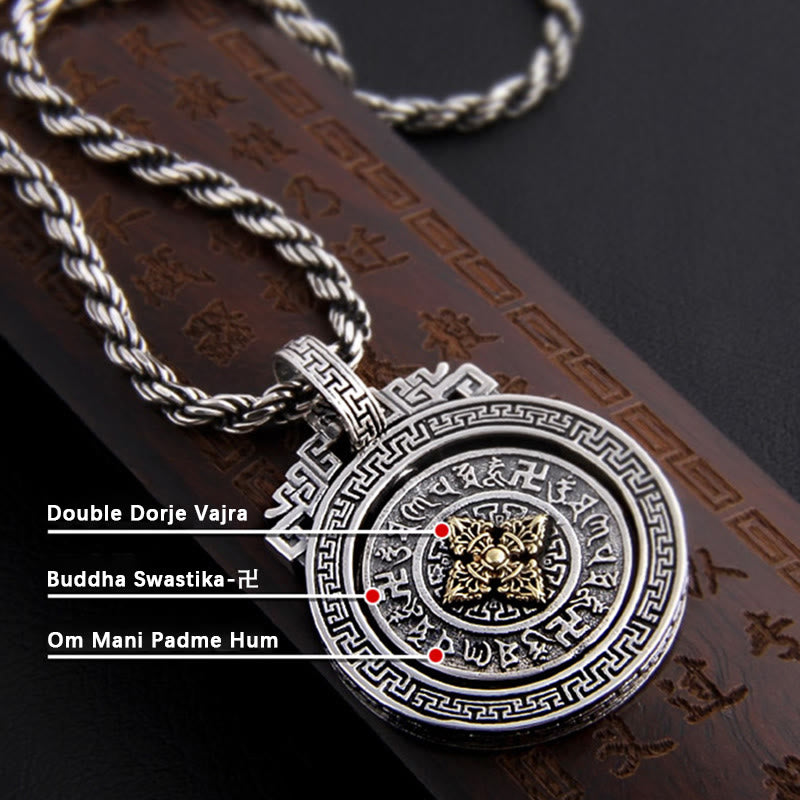 Collier Om Mani Padme Hum | Pendentif rotatif en cuivre et argent