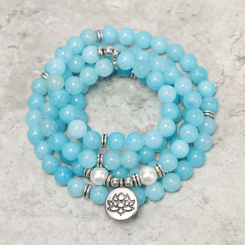 108 Bead Amazonite Gemstone Mala Bracelet for Healing & Confidence