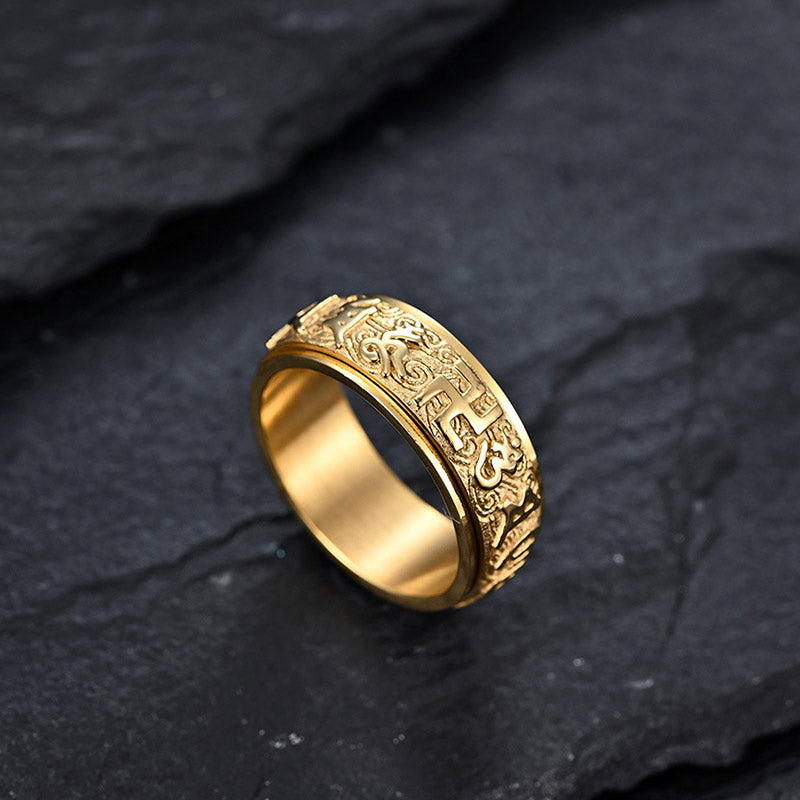 Bague Om Mani Padme Hum en acier titane de 8 mm pour l'équilibre et le calme