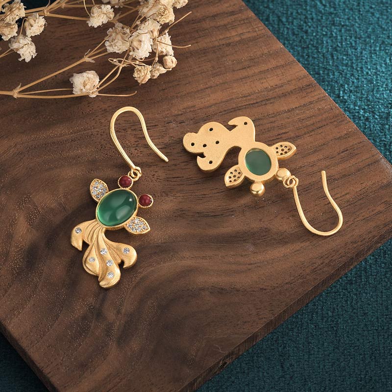Boucles d'oreilles Feng Shui Jade Koi Fortune pour la prospérité et la chance