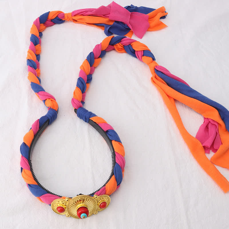 Accessoires pour cheveux spirituels en cuivre avec perles à pompons tibétaines colorées