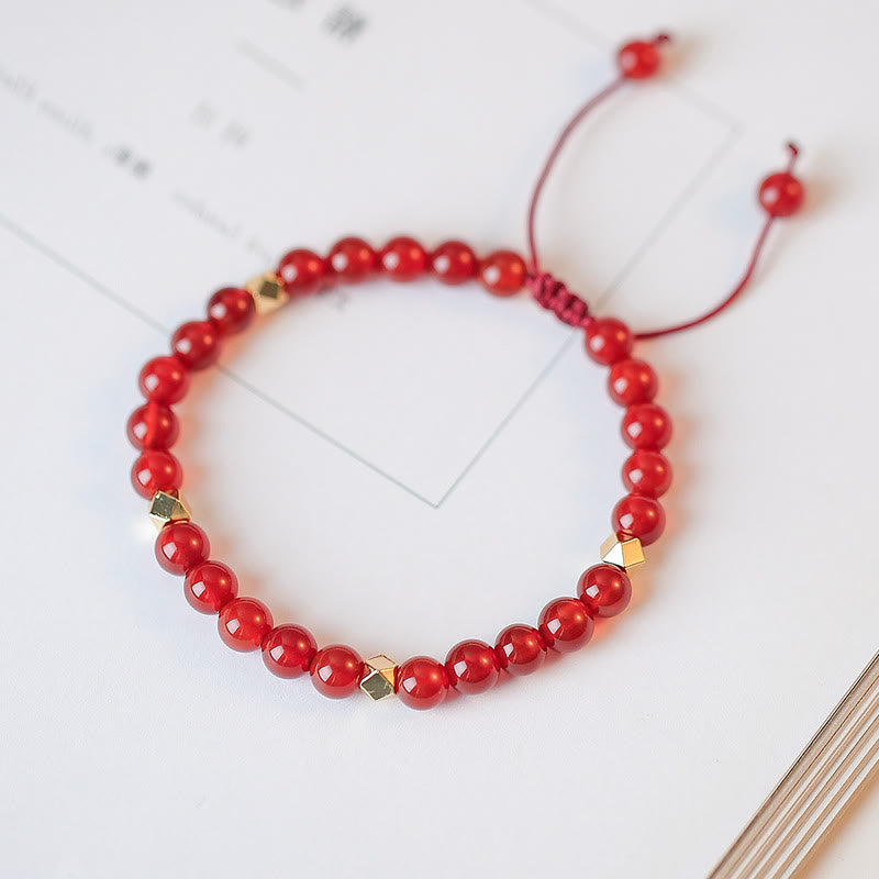 Bracelet de confiance en agate rouge naturelle avec breloque trèfle à quatre feuilles et étoile