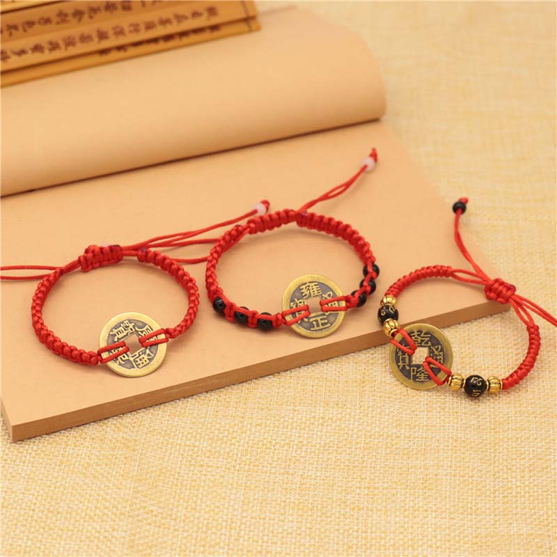Copper Coin Red String Bracelet for Protection & Wealth
