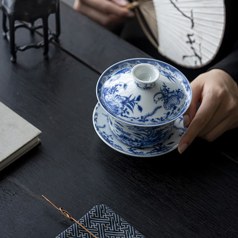 Tasse à thé Gaiwan en céramique Lion Dance 300 ml avec couvercle et soucoupe