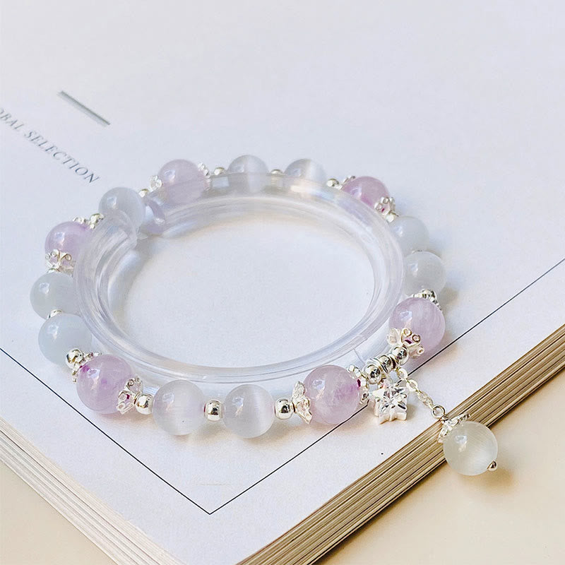 Bracelet de conscience spirituelle en argent sterling 925 avec améthyste œil de chat