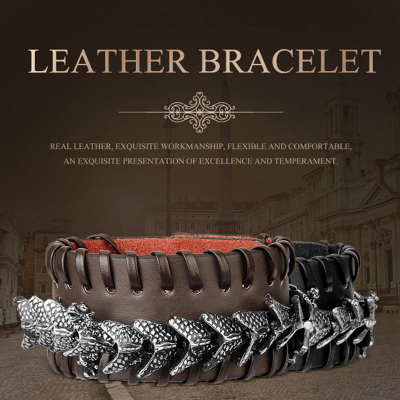 Dragon Leather Protection Weave Bracelet for Strength and Luck