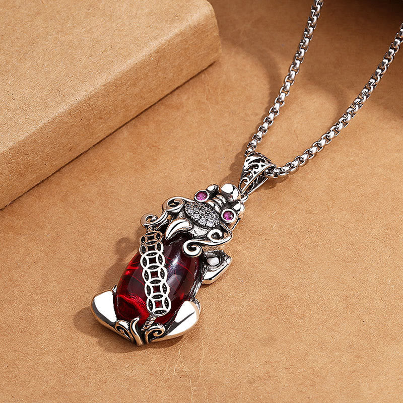 Collier en cuivre et grenat Pixiu pour la richesse et la chance