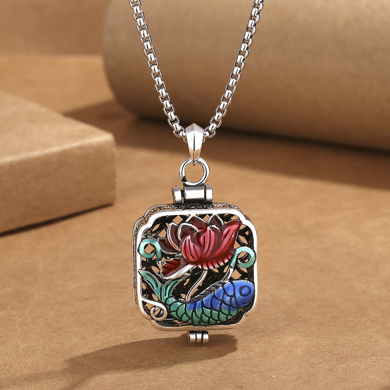 Collier pendentif porte-bonheur en cuivre avec poisson koï et lotus, 45 cm