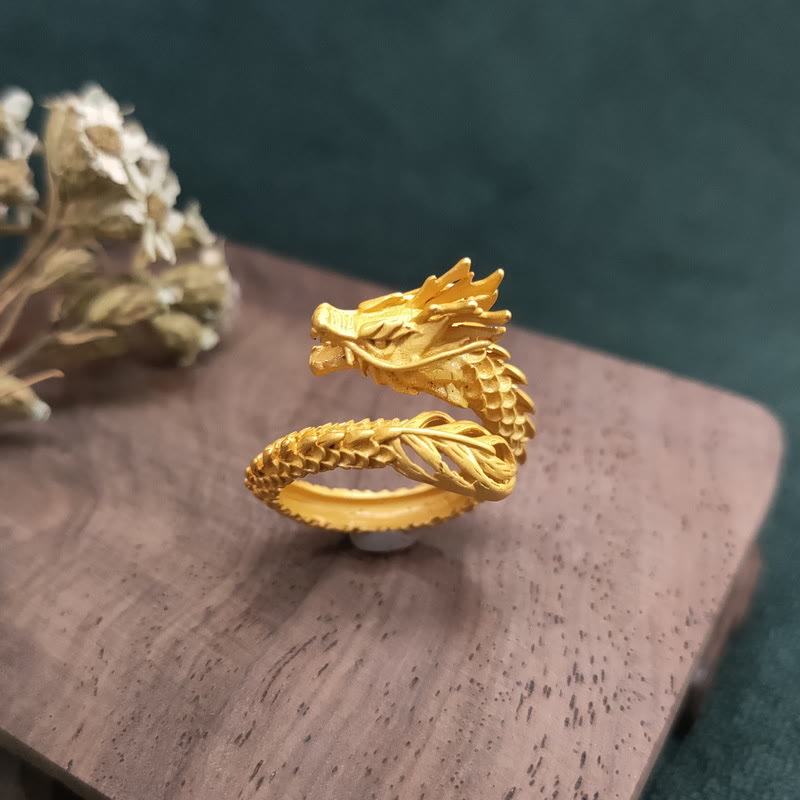 Bague de réussite ajustable en or avec le pouvoir du dragon
