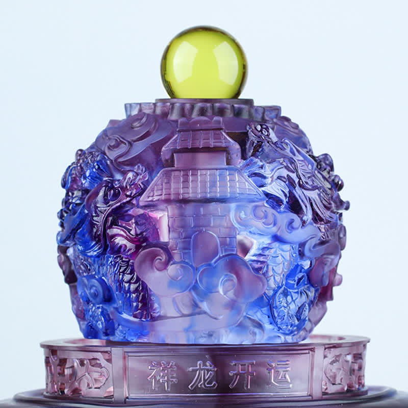 Décoration dragon Feng Shui en cristal Liuli faite à la main 13,5 cm