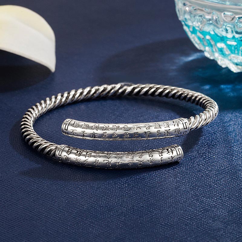Bracelet spirituel réglable en cuivre blanc avec breloque Sutra du cœur