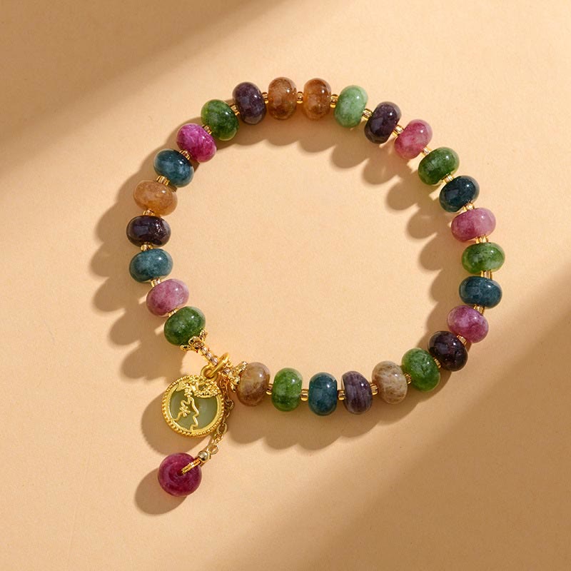 Bracelet d'amour en tourmaline colorée avec breloque fleur de lapin