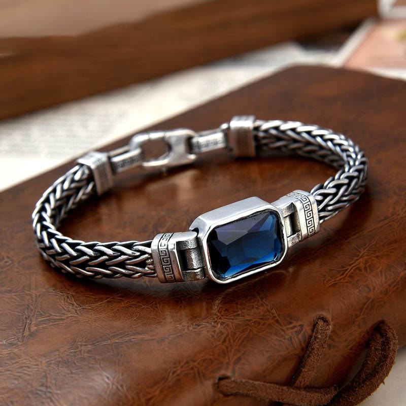 Copper Dragon Bracelet with Blue Acrylic Buckle for Wealth