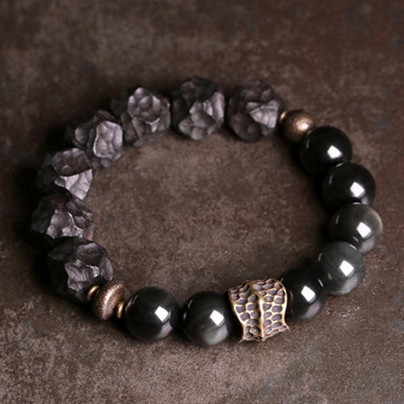Black Obsidian Ebony Wood Strength Bracelet 17cm