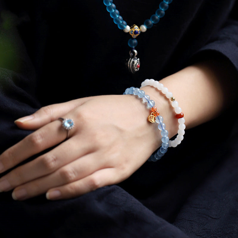 Bracelet à breloques de guérison en aigue-marine et agate rouge de 8 mm