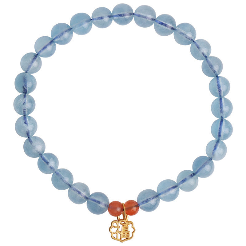 Bracelet à breloques de guérison en aigue-marine et agate rouge de 8 mm