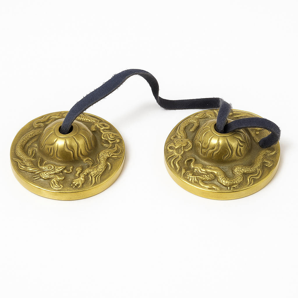 Cymbales à main en laiton Tingsha Bouddha pour la méditation