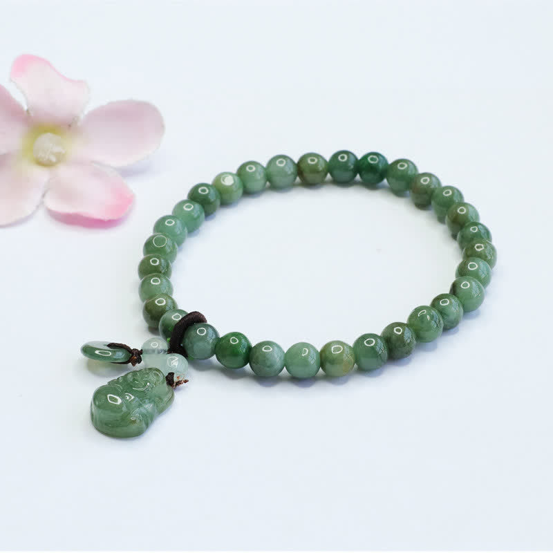 Bracelet Bouddha en jade cyan avec breloque Bouddha rieur pour la guérison