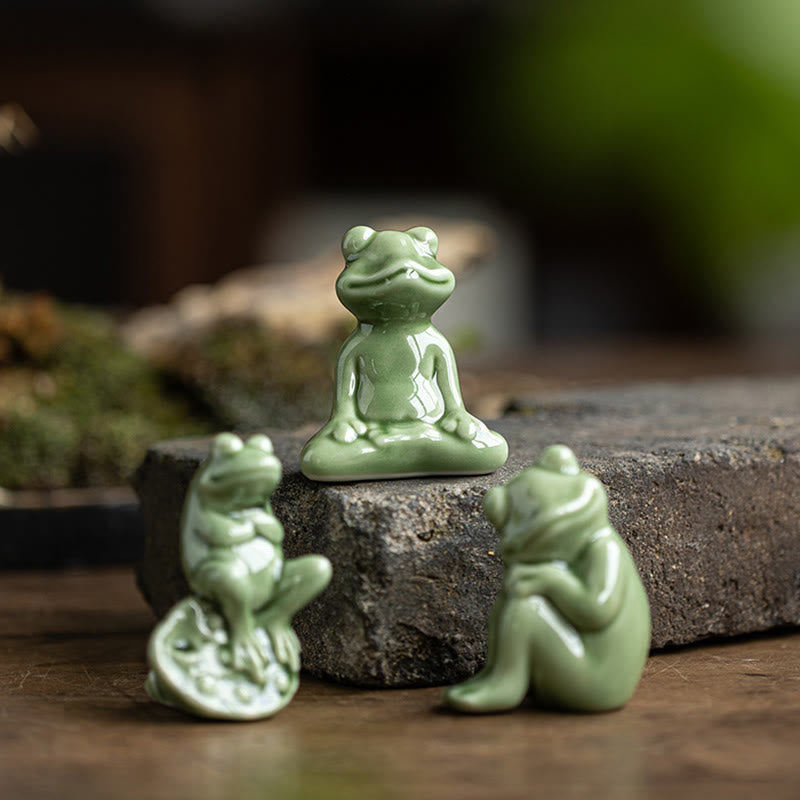 Mini Ceramic Meditation Frog Figurine for Luck & Wealth