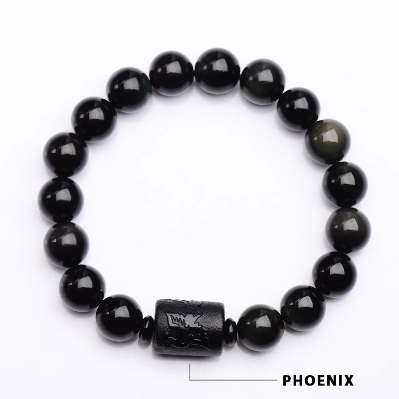 Bracelet Obsidienne Dragon Phénix Perles 10mm et 12mm