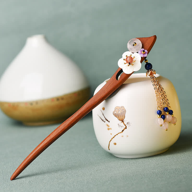 Épingle à cheveux en cristal rose et bois de santal rouge | Charme chinois