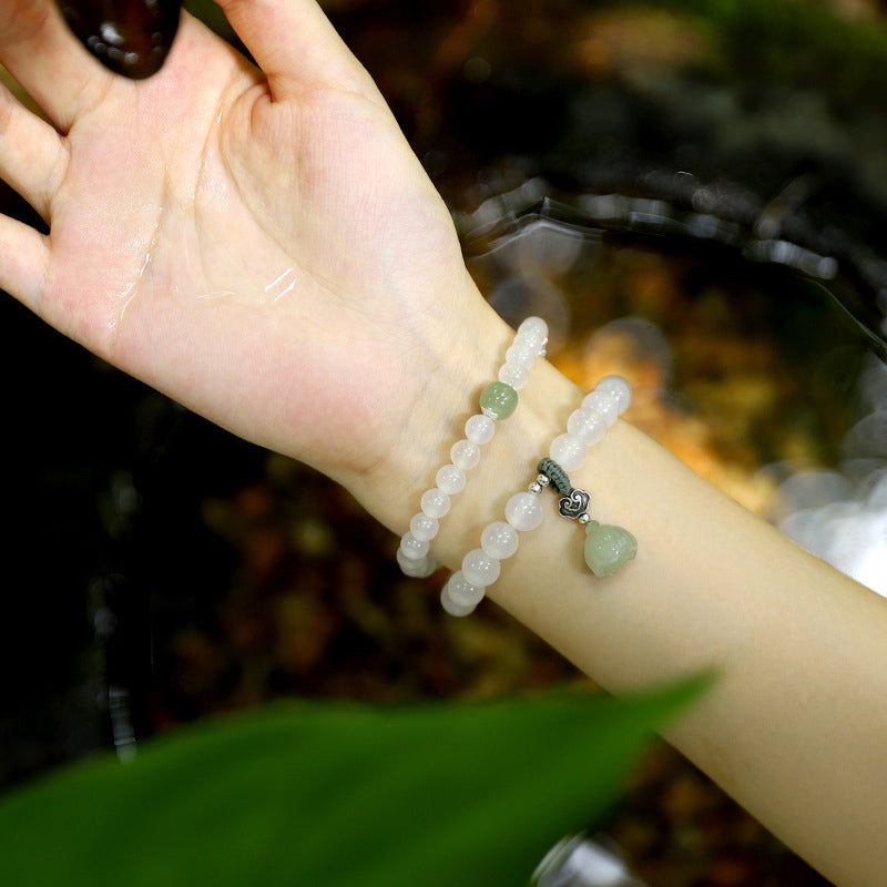 Bracelet de protection en agate blanche et jade lotus