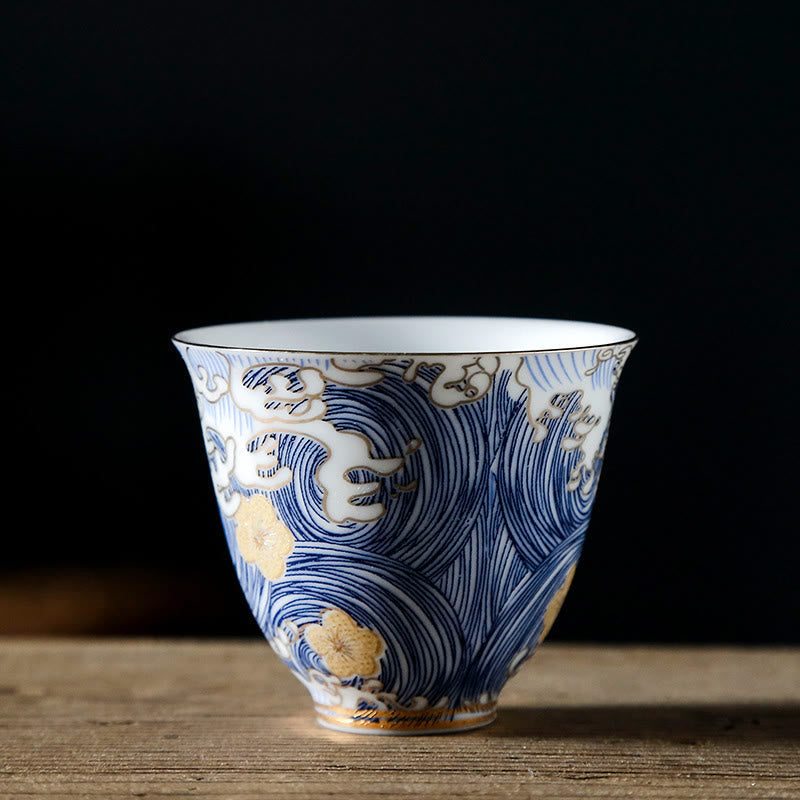 Tasse à thé vintage en céramique Motif vagues de l'océan 60 ml | Vaisselle