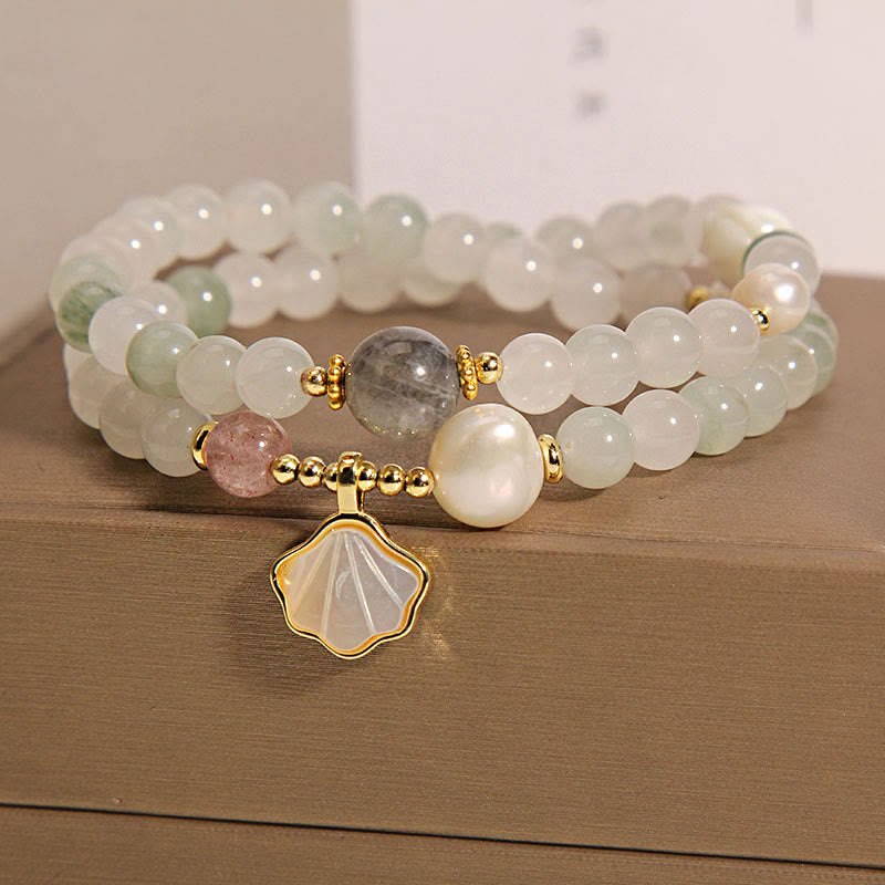 Bracelet porte-bonheur double couche en coquillage de jade, perles de 8 mm