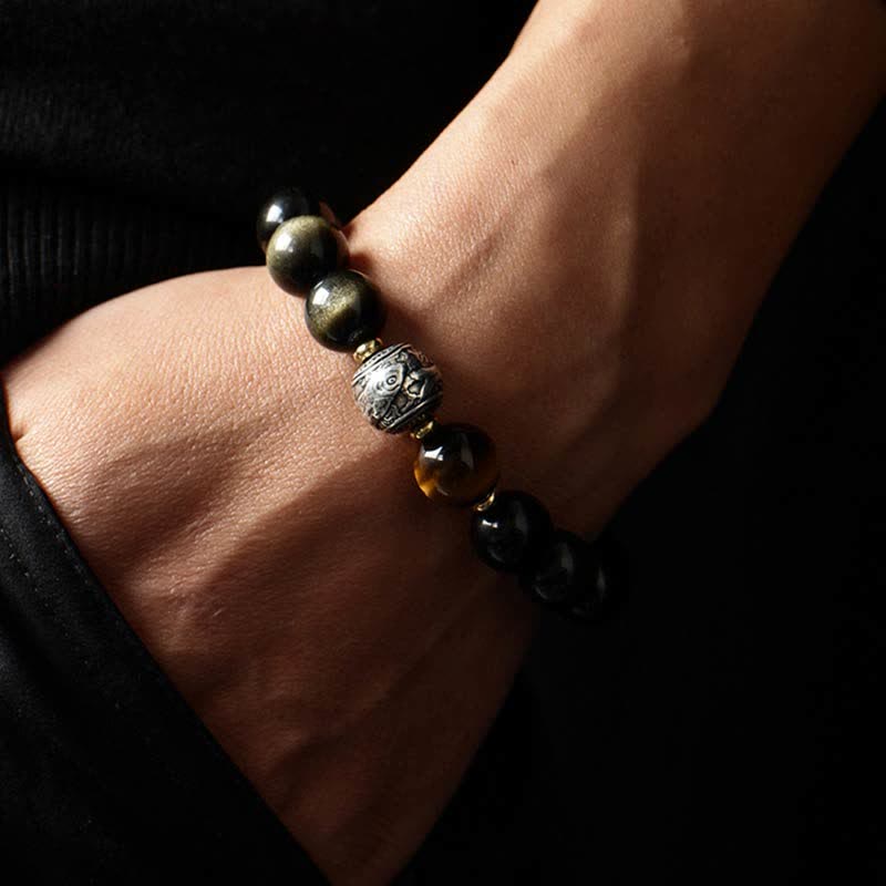 Rainbow Obsidian And Gold Sheen Obsidian Protection Bracelet 8mm